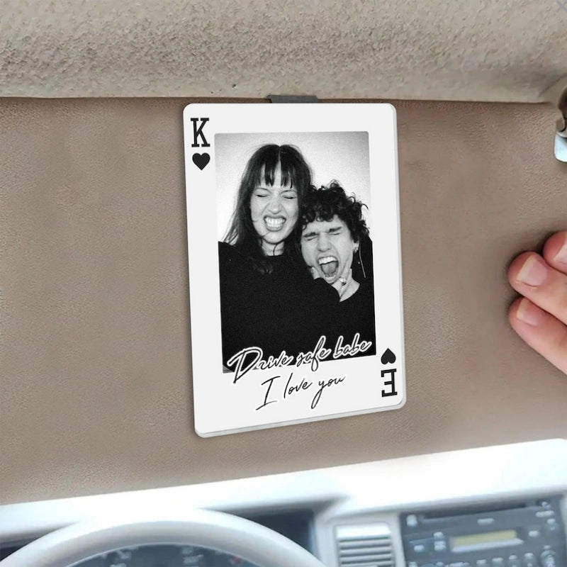 Clipe personalizado para viseira de carro para longas viagens – Presente fotográfico personalizado para manter seu amor sempre por perto.
