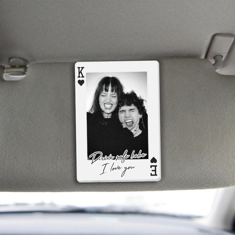 Clipe personalizado para viseira de carro para longas viagens – Presente fotográfico personalizado para manter seu amor sempre por perto.