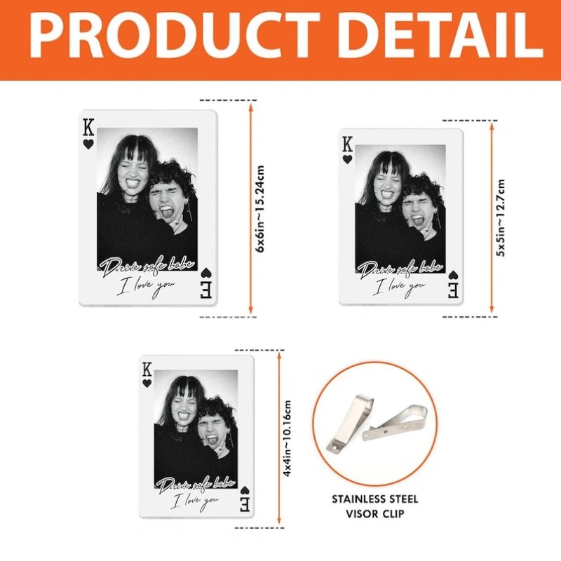 Clipe personalizado para viseira de carro para longas viagens – Presente fotográfico personalizado para manter seu amor sempre por perto.