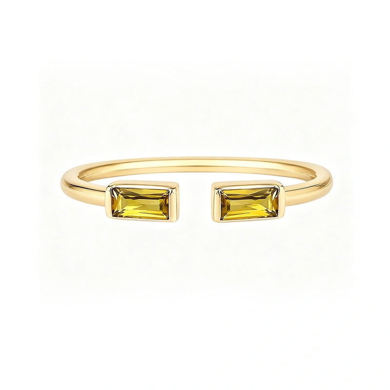 Personalized Duo Baguette Birthstone Ring – Adjustable Sterling Silver Gemstone Ring Gift