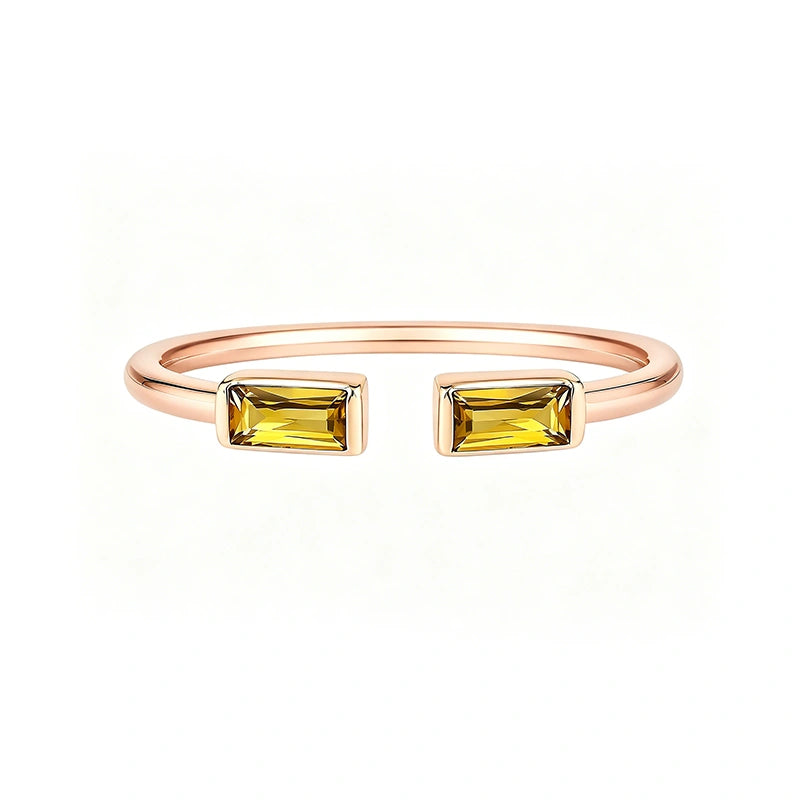 Personalized Duo Baguette Birthstone Ring – Adjustable Sterling Silver Gemstone Ring Gift