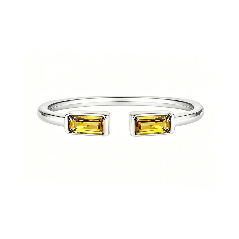 Personalized Duo Baguette Birthstone Ring – Adjustable Sterling Silver Gemstone Ring Gift