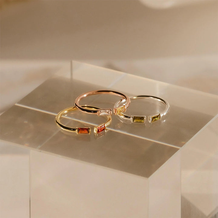 Personalized Duo Baguette Birthstone Ring – Adjustable Sterling Silver Gemstone Ring Gift