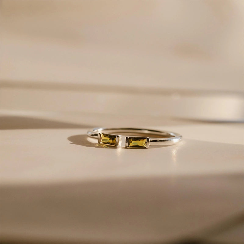 Personalized Duo Baguette Birthstone Ring – Adjustable Sterling Silver Gemstone Ring Gift