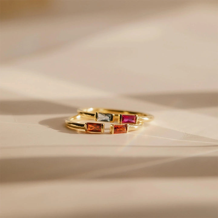 Personalized Duo Baguette Birthstone Ring – Adjustable Sterling Silver Gemstone Ring Gift