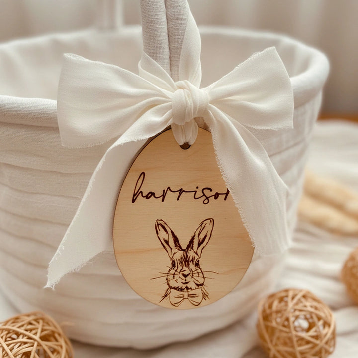 Personalized Easter Basket Name Tag – Custom Wooden Bunny Easter Tag for Kids