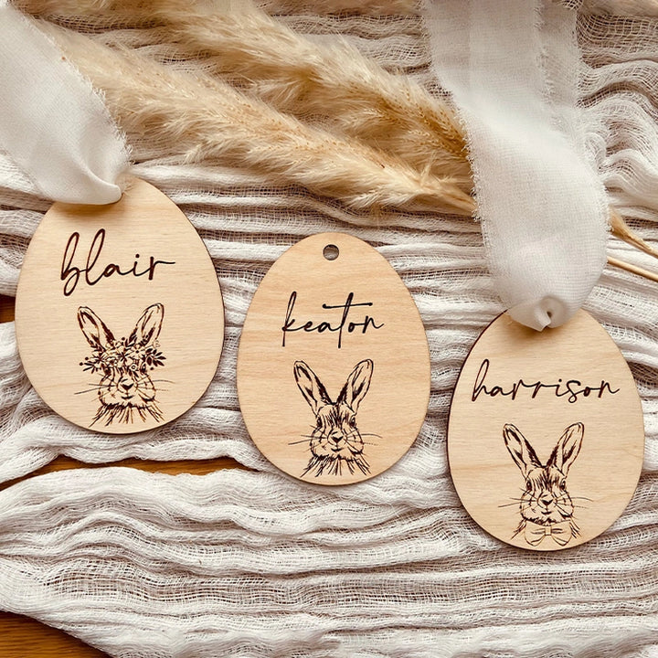 Personalized Easter Basket Name Tag – Custom Wooden Bunny Easter Tag for Kids