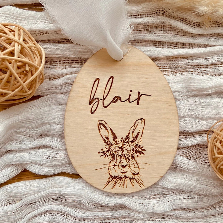 Personalized Easter Basket Name Tag – Custom Wooden Bunny Easter Tag for Kids