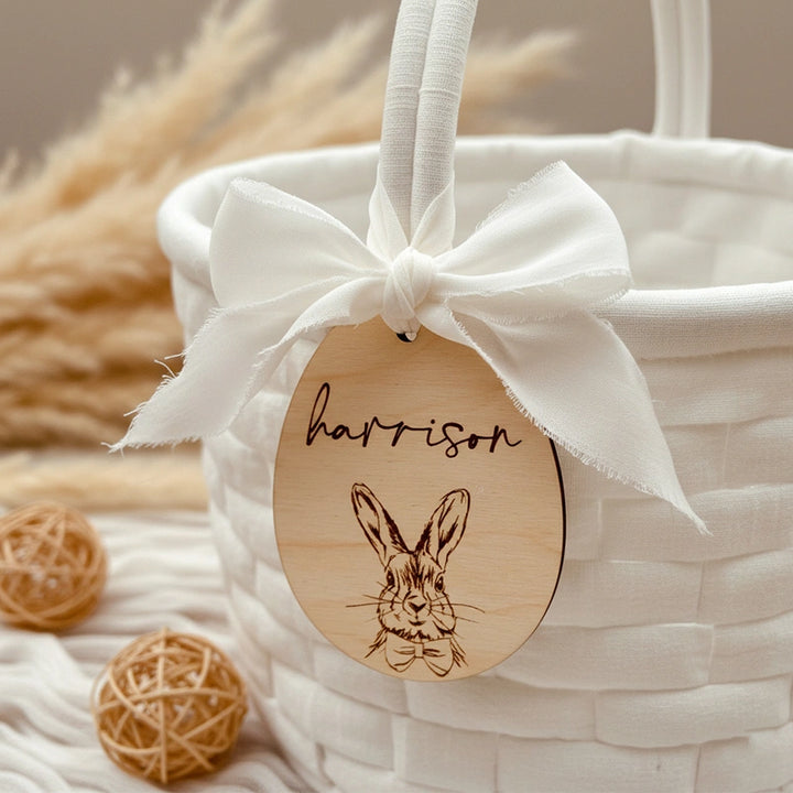 Personalized Easter Basket Name Tag – Custom Wooden Bunny Easter Tag for Kids