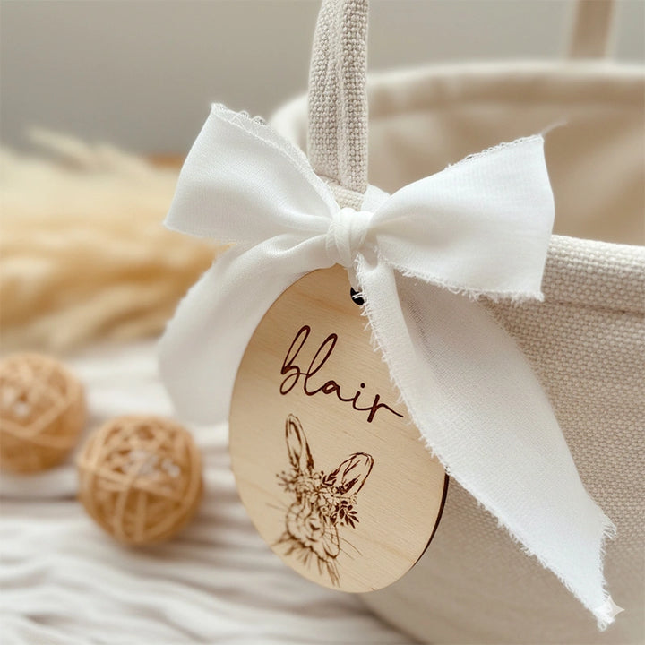 Personalized Easter Basket Name Tag – Custom Wooden Bunny Easter Tag for Kids