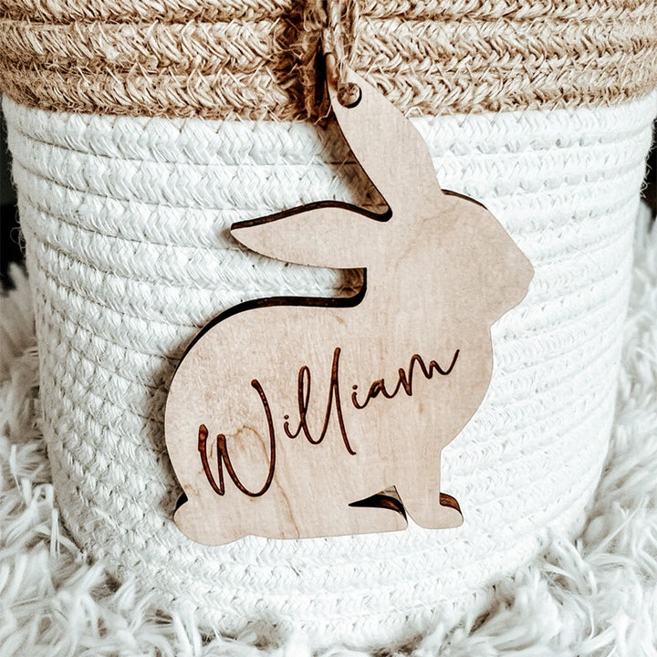 Personalized Easter Basket Name Tag – Custom Wooden Bunny Name Tag for Kids Easter Basket