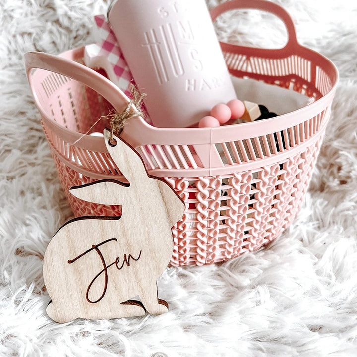 Personalized Easter Basket Name Tag – Custom Wooden Bunny Name Tag for Kids Easter Basket