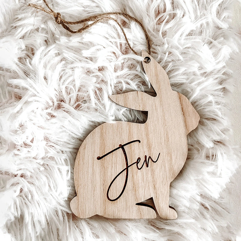 Personalized Easter Basket Name Tag – Custom Wooden Bunny Name Tag for Kids Easter Basket