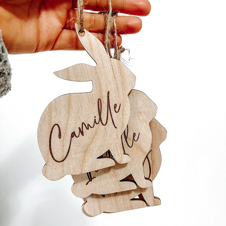 Personalized Easter Basket Name Tag – Custom Wooden Bunny Name Tag for Kids Easter Basket