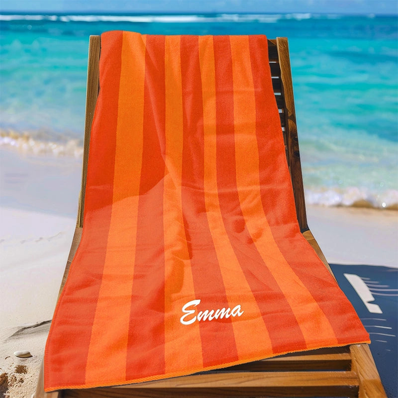 Personalized Embroidered Velour Beach Towel – Premium 100% Cotton Striped Towel