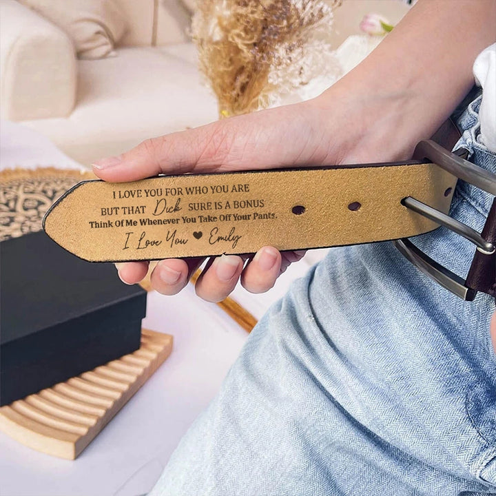 Personalized Engraved Leather Belt for Husband – “I Love You for Who You Are” Funny Custom Gift