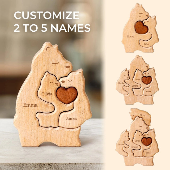 Personalized Family Bear Puzzle – Custom Wooden Name Puzzle for Families