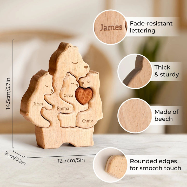 Personalized Family Bear Puzzle – Custom Wooden Name Puzzle for Families