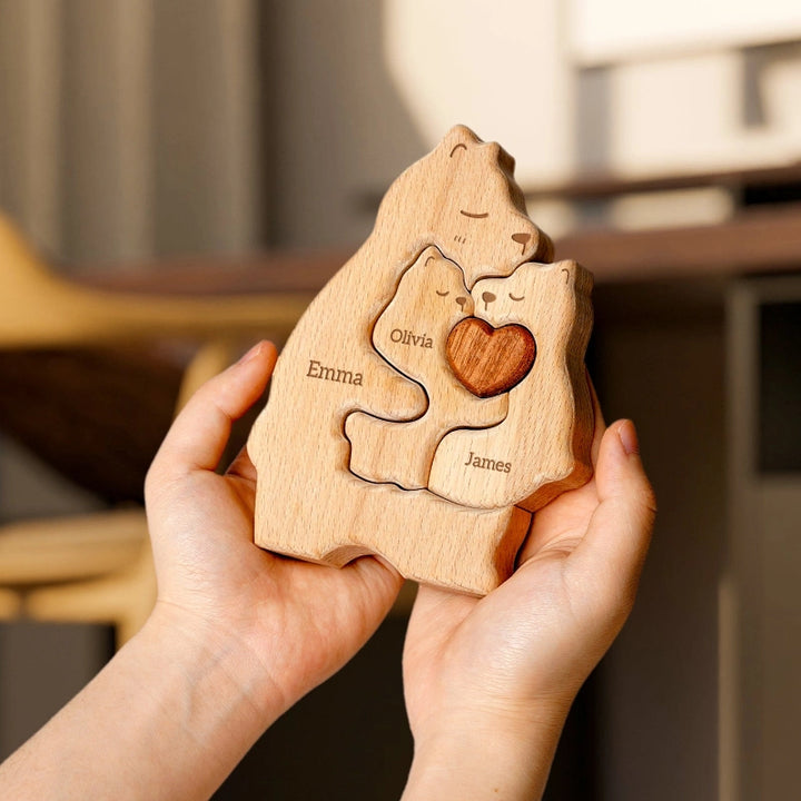 Personalized Family Bear Puzzle – Custom Wooden Name Puzzle for Families