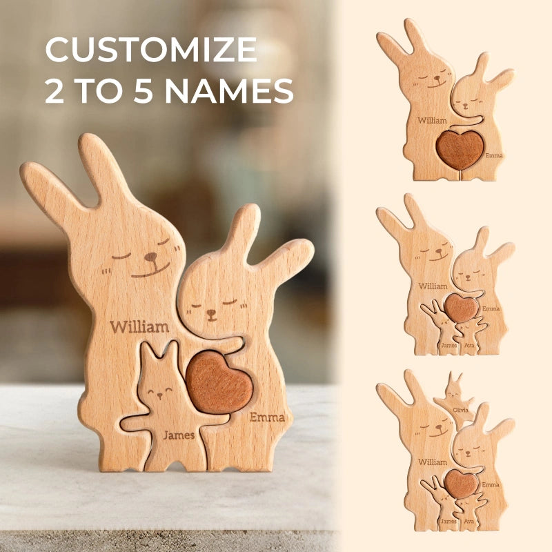 Personalized Family Bunny Puzzle – Custom Wooden Name Puzzle for Families