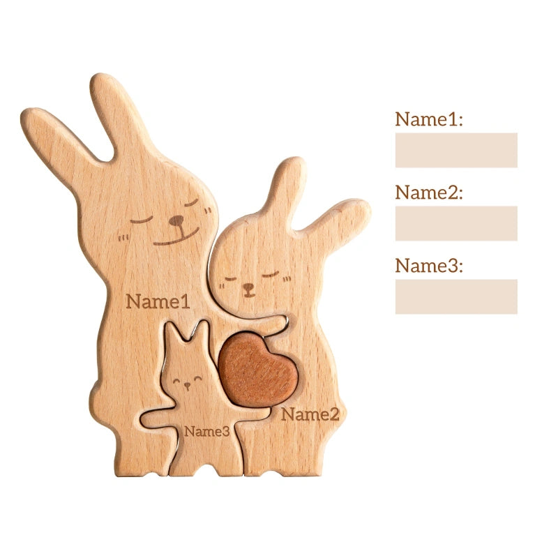 Personalized Family Bunny Puzzle – Custom Wooden Name Puzzle for Families