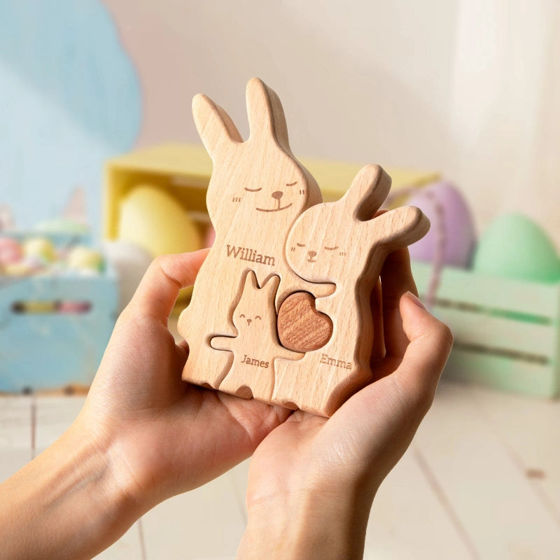 Personalized Family Bunny Puzzle – Custom Wooden Name Puzzle for Families