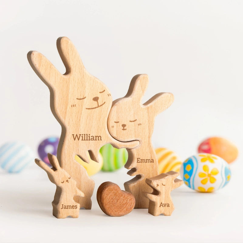Personalized Family Bunny Puzzle – Custom Wooden Name Puzzle for Families