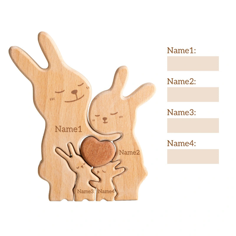 Personalized Family Bunny Puzzle – Custom Wooden Name Puzzle for Families