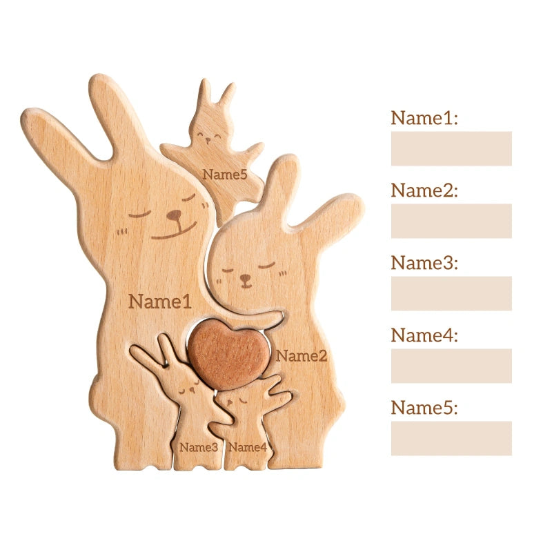 Personalized Family Bunny Puzzle – Custom Wooden Name Puzzle for Families