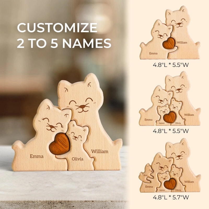 Personalized Family Cat Puzzle – Custom Wooden Name Puzzle for Families & Cat Lovers