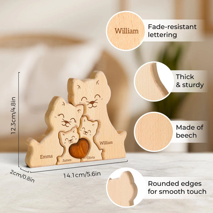 Personalized Family Cat Puzzle – Custom Wooden Name Puzzle for Families & Cat Lovers
