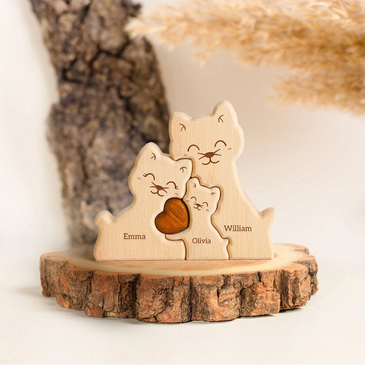 Personalized Family Cat Puzzle – Custom Wooden Name Puzzle for Families & Cat Lovers