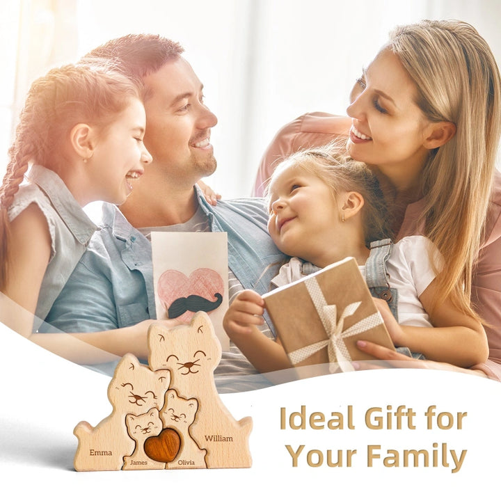 Personalized Family Cat Puzzle – Custom Wooden Name Puzzle for Families & Cat Lovers