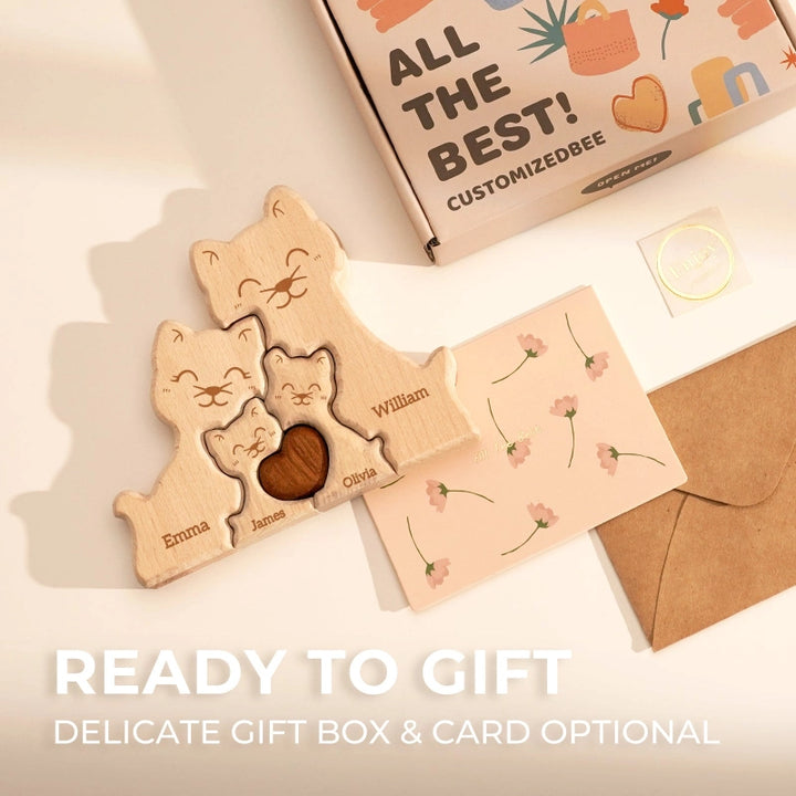 Personalized Family Cat Puzzle – Custom Wooden Name Puzzle for Families & Cat Lovers