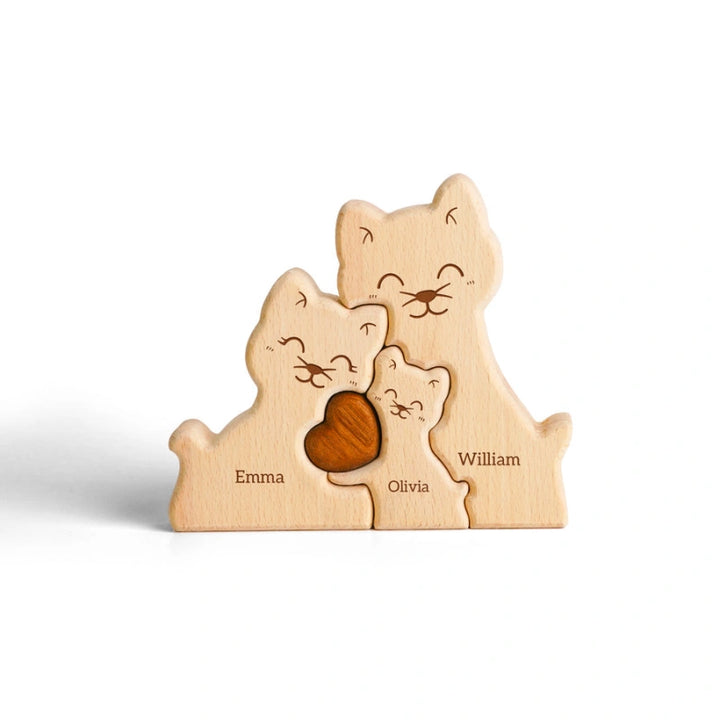 Personalized Family Cat Puzzle – Custom Wooden Name Puzzle for Families & Cat Lovers