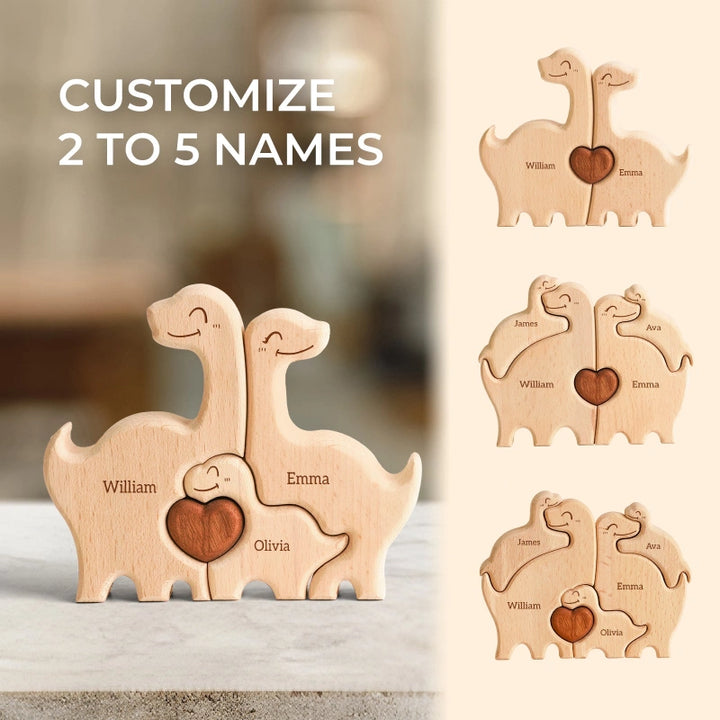 Personalized Family Dinosaur Puzzle – Custom Wooden Name Puzzle for Families