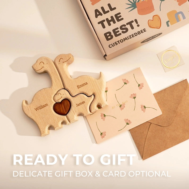 Personalized Family Dinosaur Puzzle – Custom Wooden Name Puzzle for Families