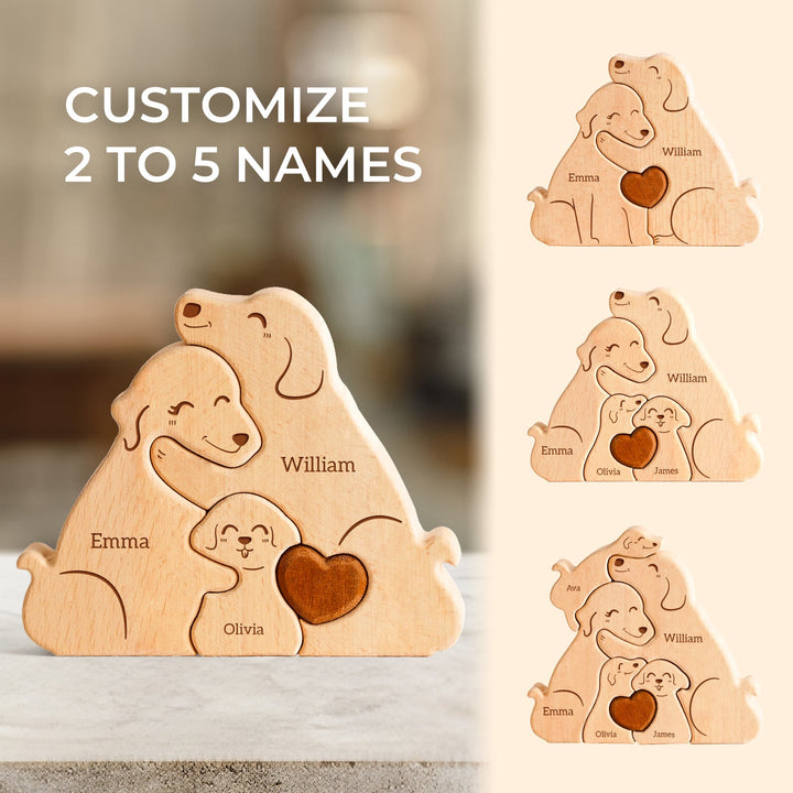 Personalized Family Dog Puzzle – Custom Wooden Name Puzzle for Families (2–5 Names)