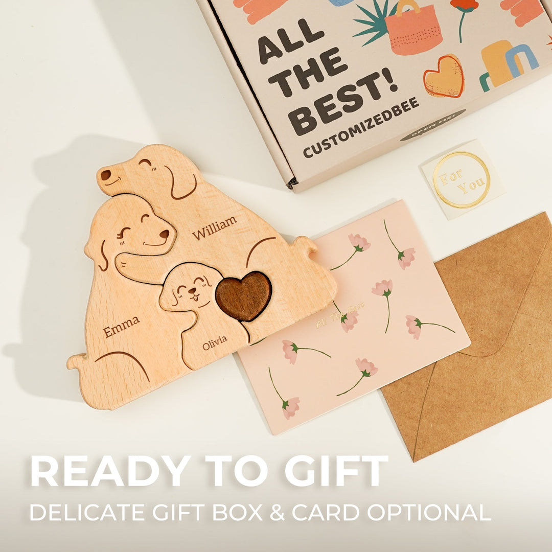 Personalized Family Dog Puzzle – Custom Wooden Name Puzzle for Families (2–5 Names)