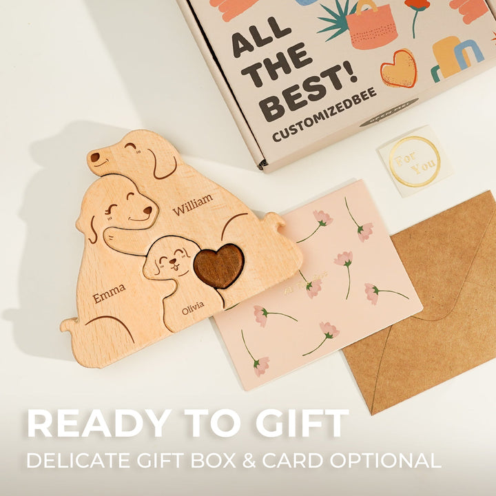 Personalized Family Dog Puzzle – Custom Wooden Name Puzzle for Families (2–5 Names)