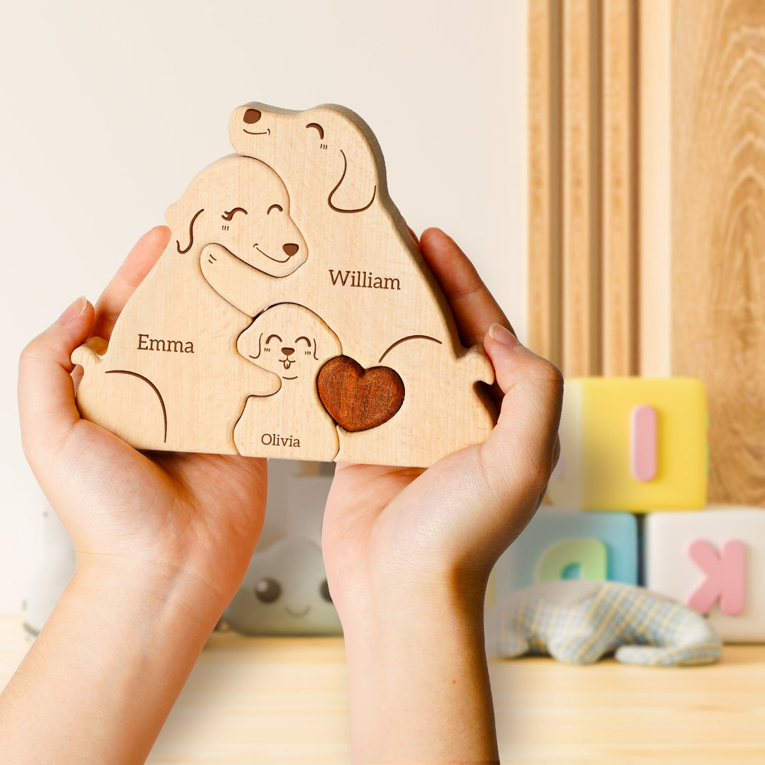 Personalized Family Dog Puzzle – Custom Wooden Name Puzzle for Families (2–5 Names)
