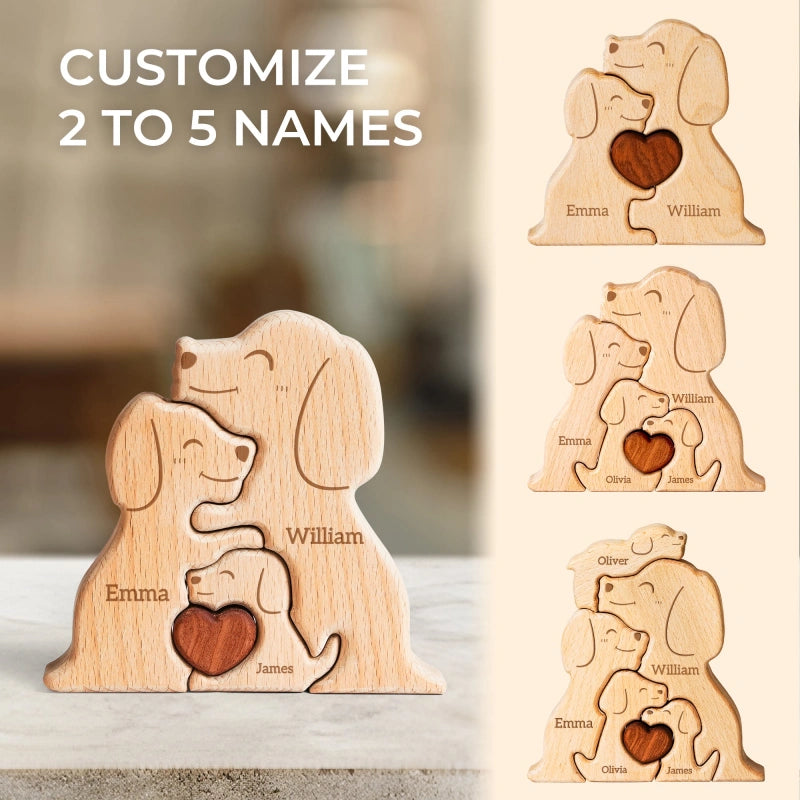 Personalized Family Dogs Puzzle – Custom Wooden Name Puzzle for Families