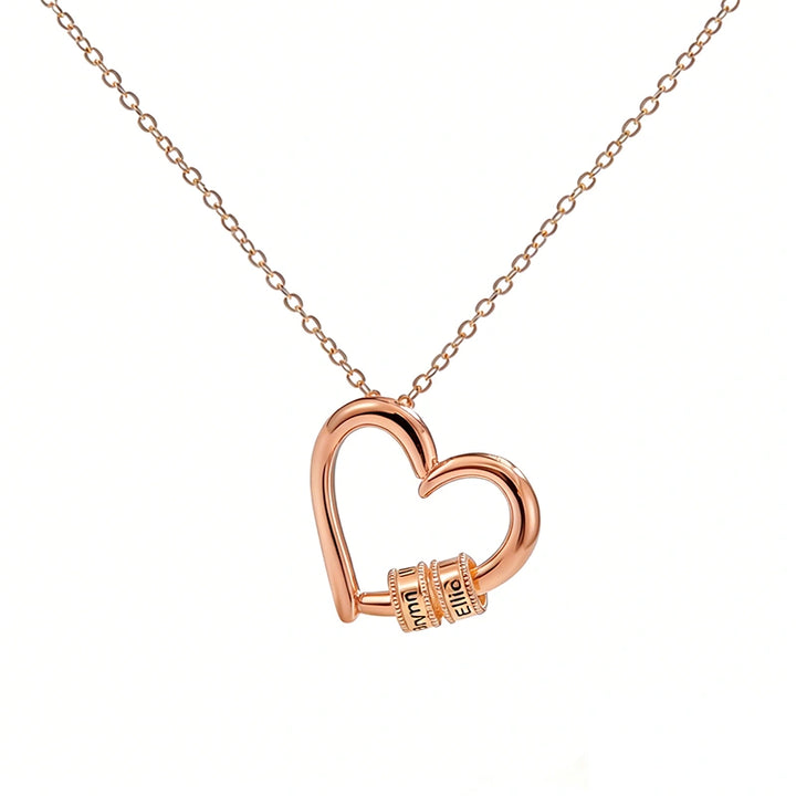 Personalized Family Heart Necklace – Custom Name Beads Pendant for Mom