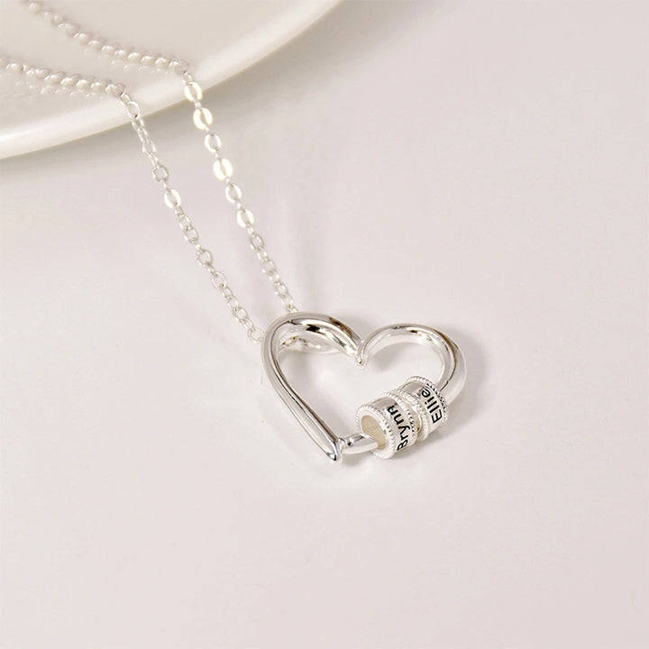 Personalized Family Heart Necklace – Custom Name Beads Pendant for Mom