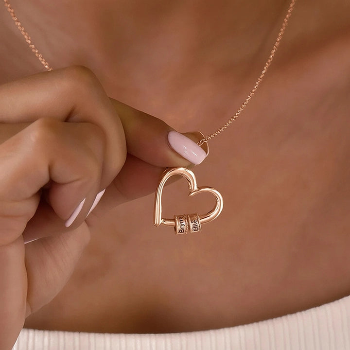 Personalized Family Heart Necklace – Custom Name Beads Pendant for Mom