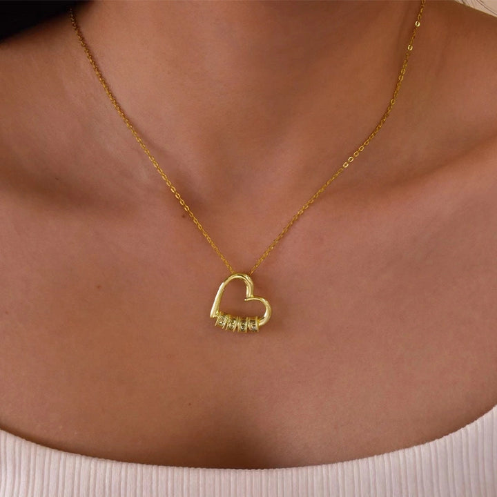 Personalized Family Heart Necklace – Custom Name Beads Pendant for Mom