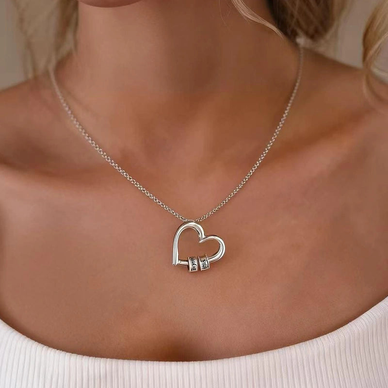 Personalized Family Heart Necklace – Custom Name Beads Pendant for Mom