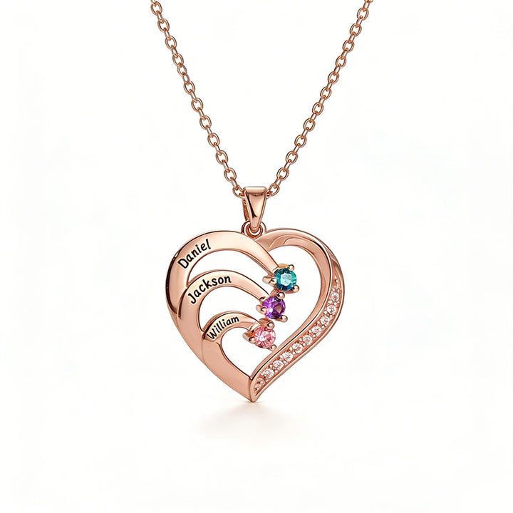 Personalized Family Heart Necklace with Names & Birthstones (Up to 6 Stones) – Custom Mother’s Day Gift for Mom