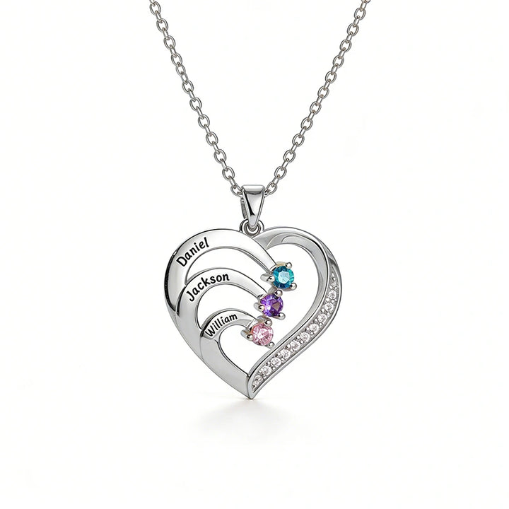 Personalized Family Heart Necklace with Names & Birthstones (Up to 6 Stones) – Custom Mother’s Day Gift for Mom