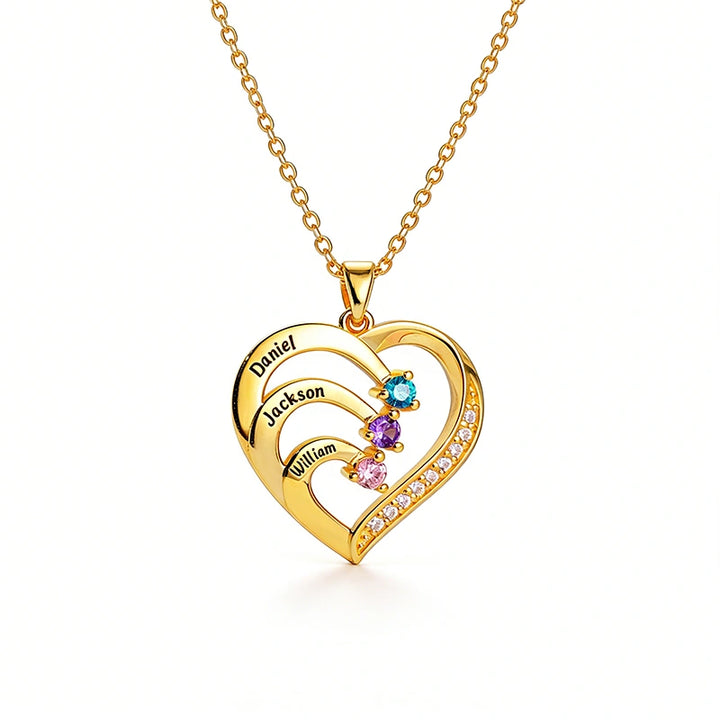 Personalized Family Heart Necklace with Names & Birthstones (Up to 6 Stones) – Custom Mother’s Day Gift for Mom